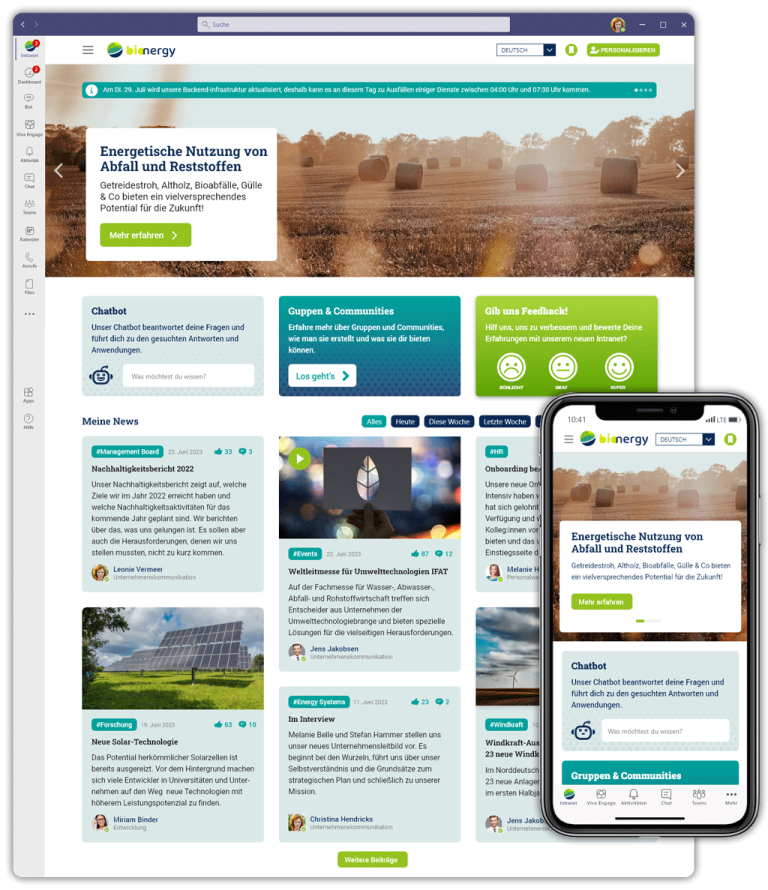 Startpage und Mobilescreen: Smarte Kommunikation & Arbeitsunterstützung im Digital Workplace