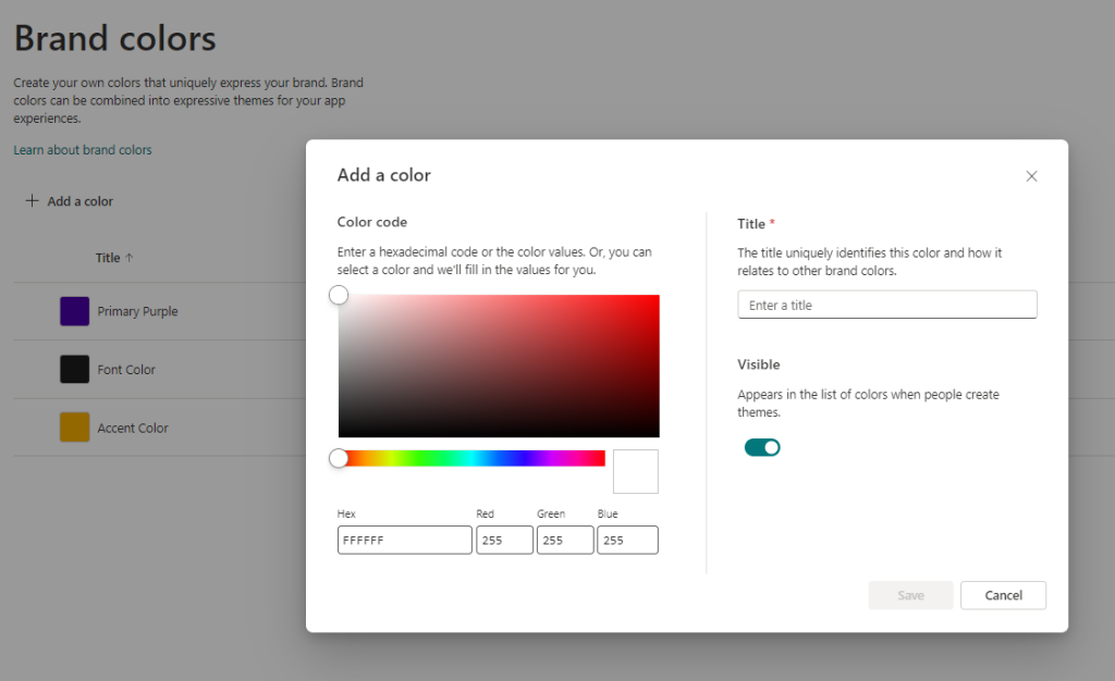 SharePoint Brand Center - Hinzufügen neuer Farben