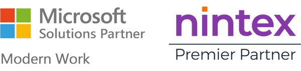 Das Bild zeigt das Microsoft Solution Partner Logo und Nintex Premier Partner Logo