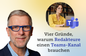 Das Beitragsbild zeigt Roland Klein, den Referenten des Webinars, ein Microsoft Teams Logo und eine Redakteurin