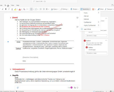 Informationsschutz mit Sensitivity Labels in Word